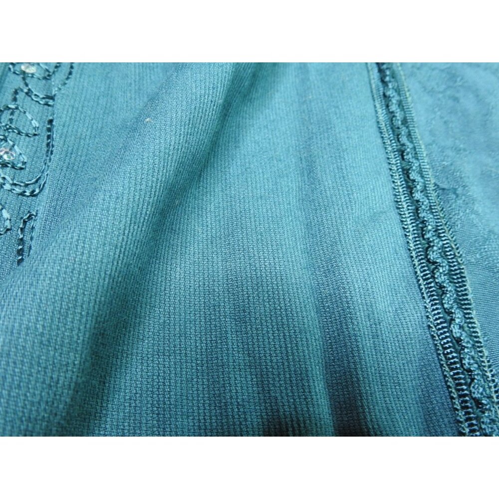 Sahiba Teal Blue Crinkle Maxi Skirt Free Size Boho Embroidered India Viscose - Picture 5 of 11